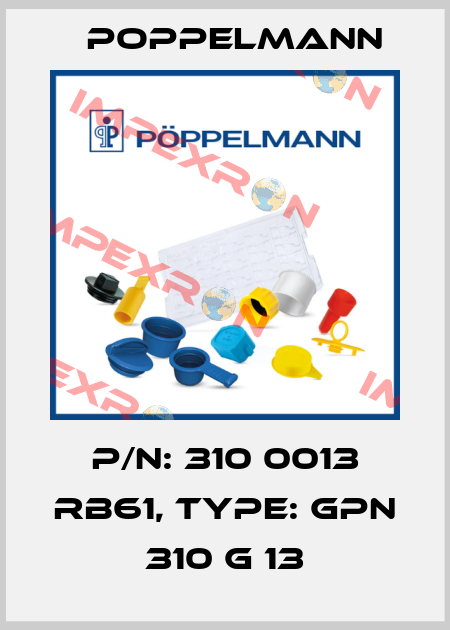 P/N: 310 0013 RB61, Type: GPN 310 G 13 Poppelmann