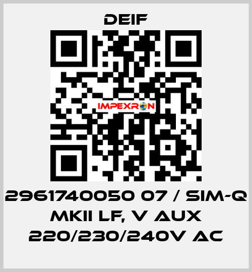 2961740050 07 / SIM-Q MKII LF, V aux 220/230/240V AC Deif