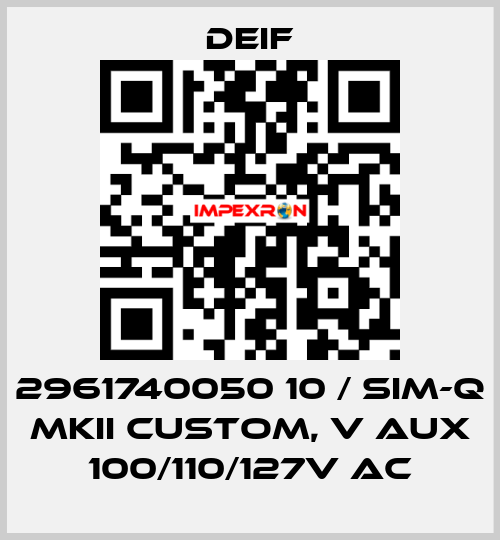 2961740050 10 / SIM-Q MKII CUSTOM, V aux 100/110/127V AC Deif