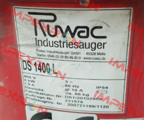 filter for DS 1400 L  Ruwac