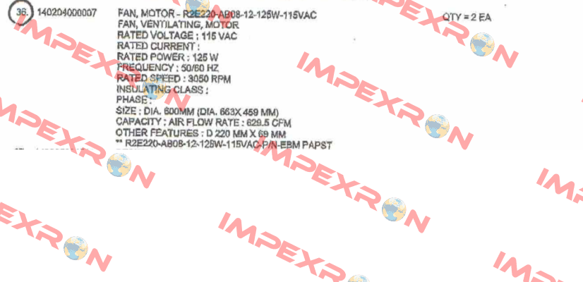 R2E220-AB08-12-125W-115VAC - obsolete alternative is EBM Papst