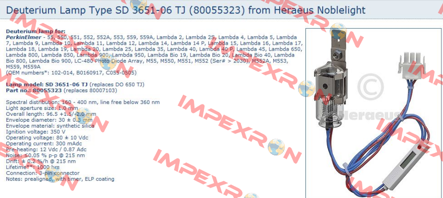 DO 650 TJ, PN: 80007103 - obsolete - relaced by SD 3651-06 TJ  Heraeus